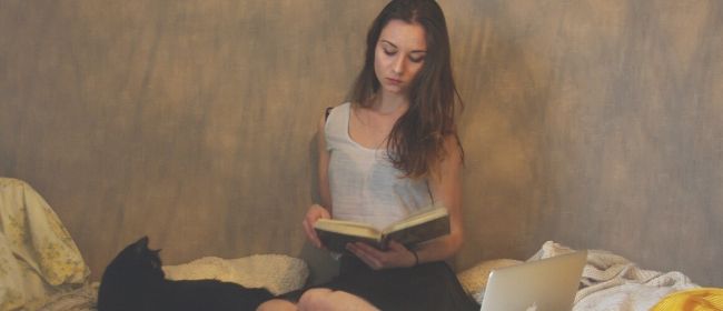 Girl studying at home.